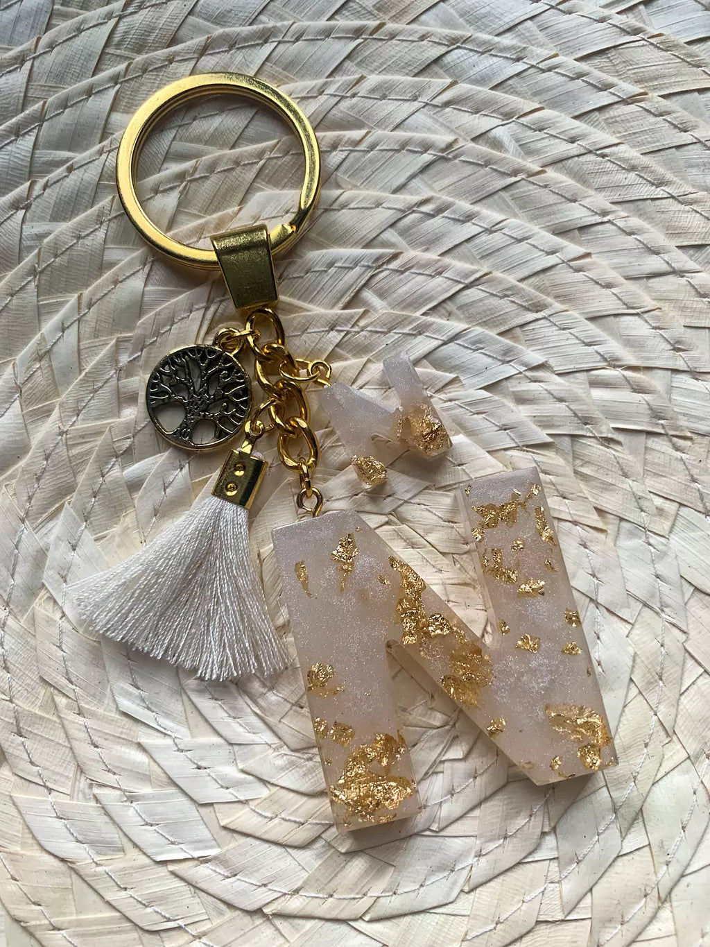 Resin Letters Keychain ( Offwhite & Gold )