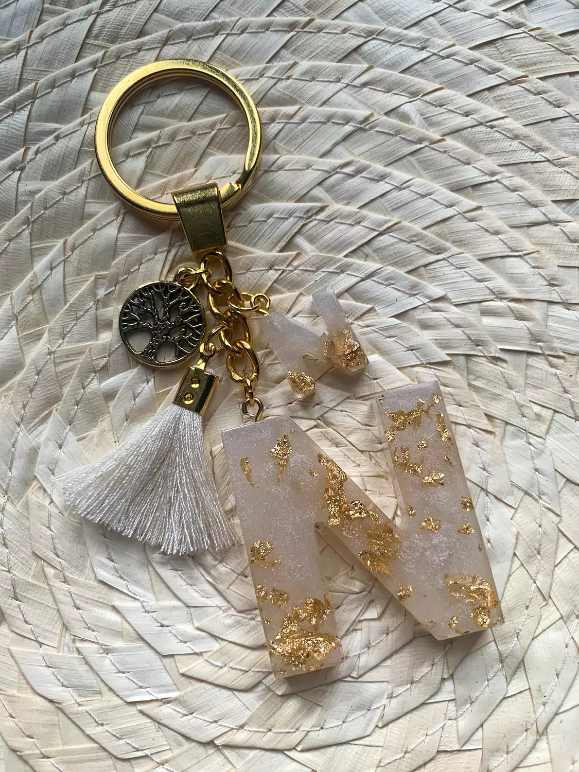 Resin Letters Keychain ( Offwhite & Gold )