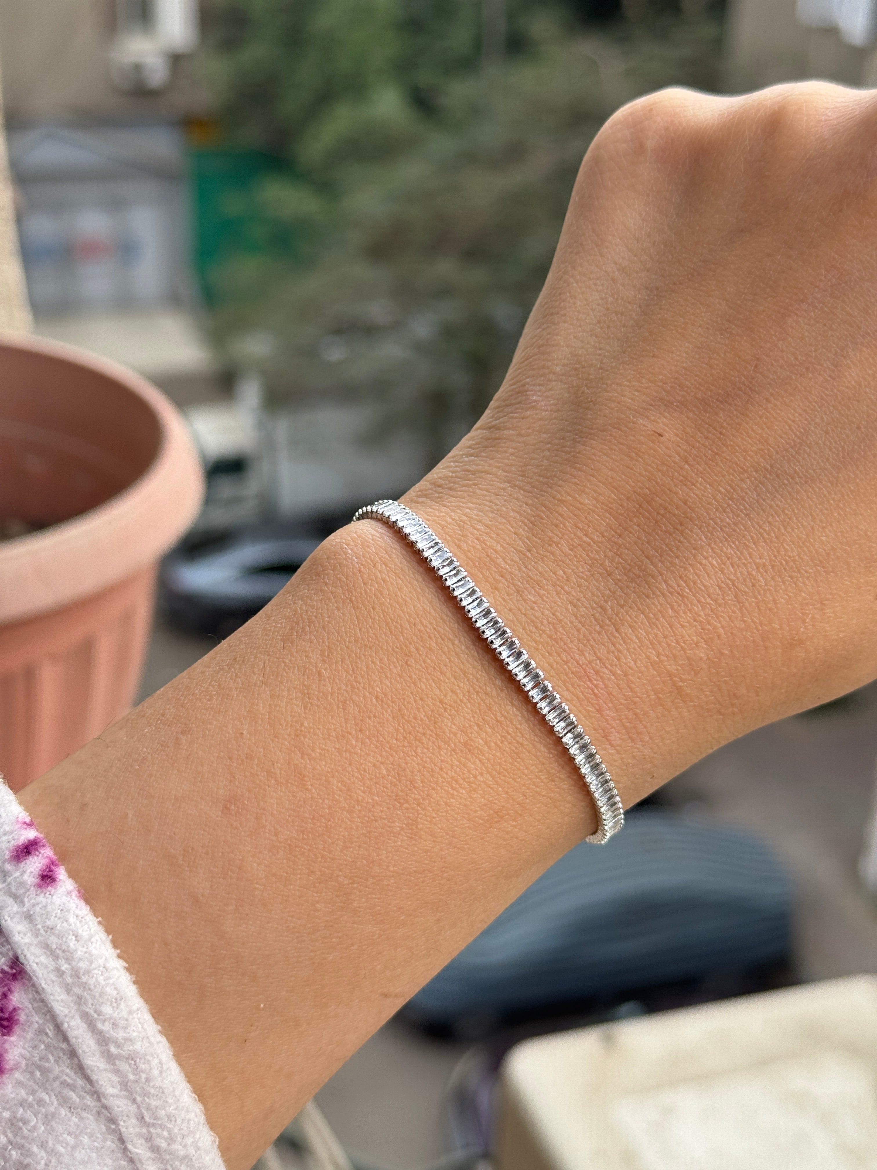 Silver Baguette Adjustable Bracelet
