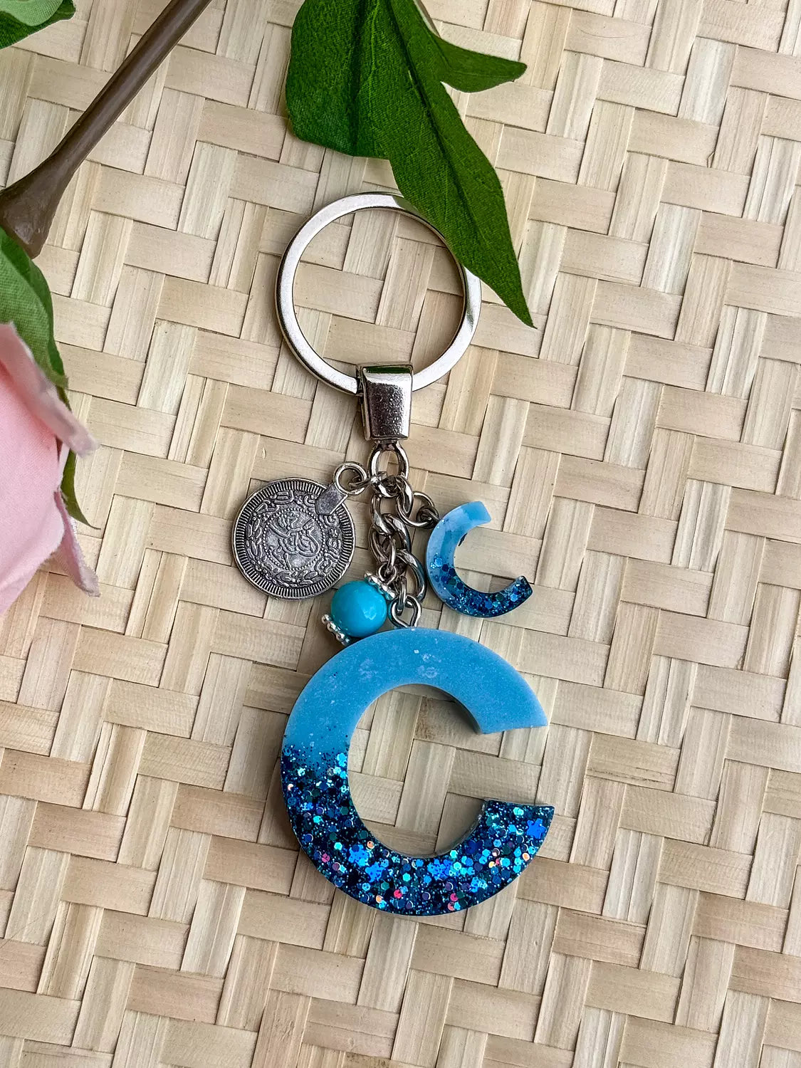 Resin Letters Keychain ( Glitter Blue )