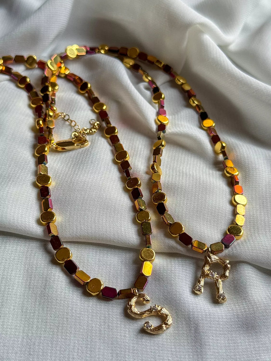 Hematite Letter Necklace " Red/Gold"