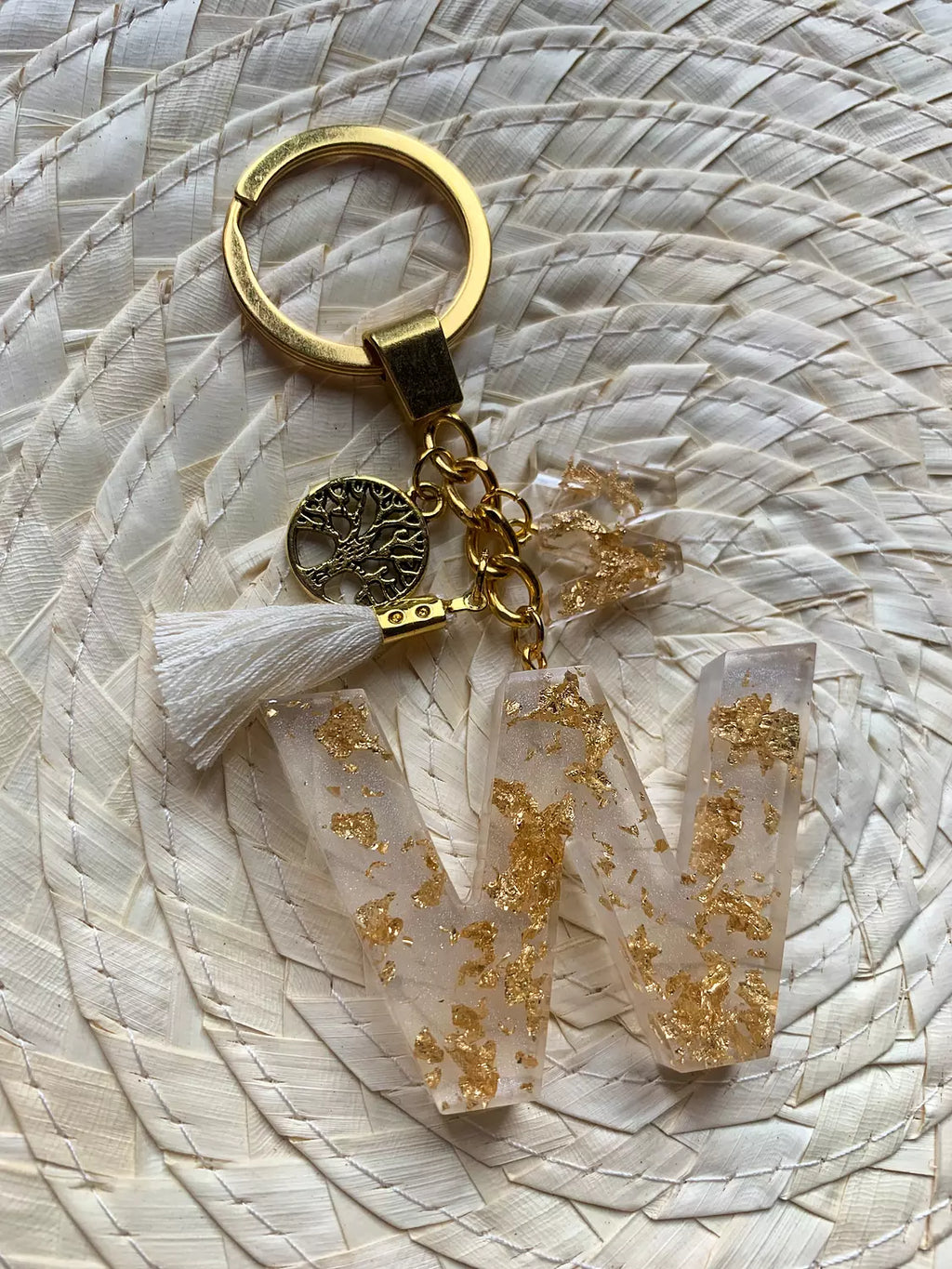 Resin Letters Keychain ( Offwhite & Gold )