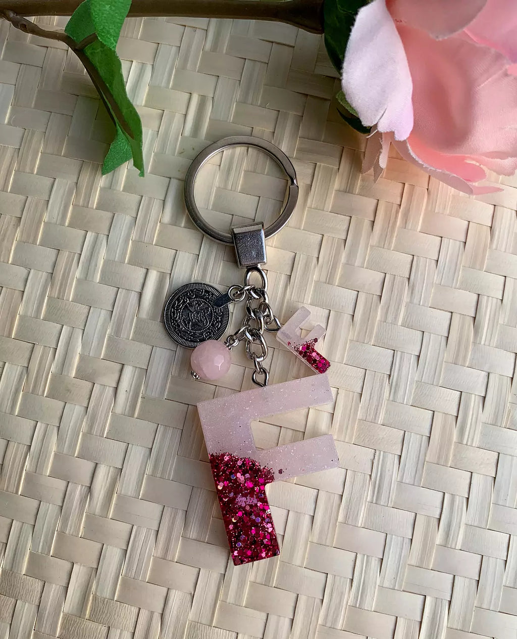 Resin Letters Keychain ( Glitter Pink ) 