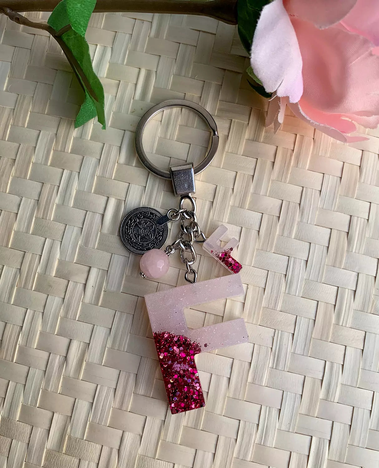 Resin Letters Keychain ( Glitter Pink ) 
