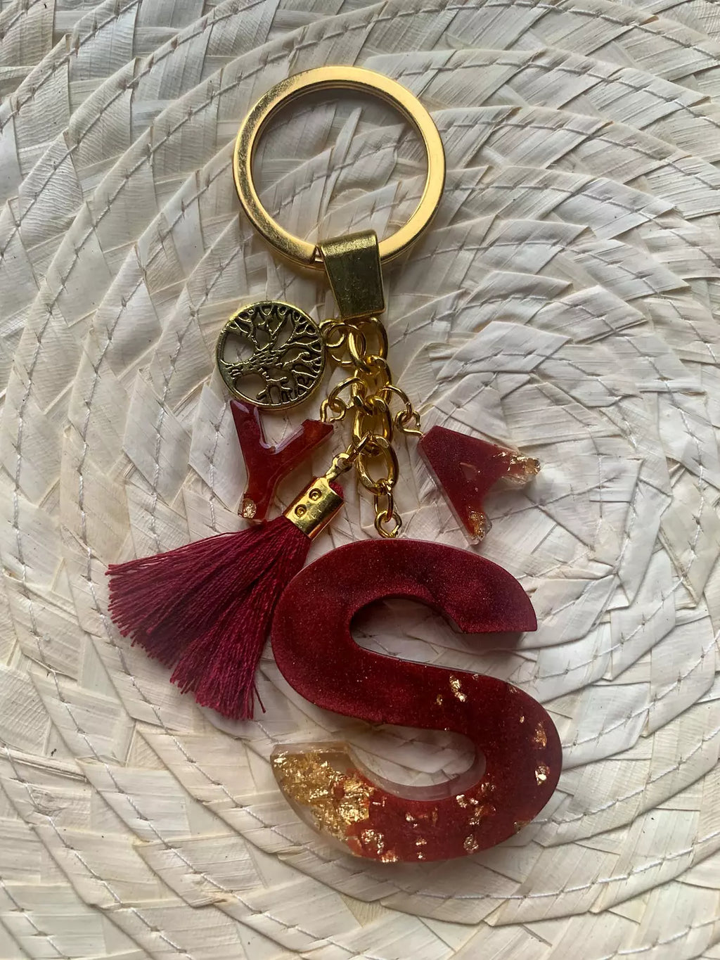 Resin Letters Keychain ( Red & Gold )
