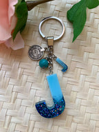 Resin Letters Keychain ( Glitter Blue )