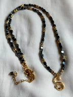 Hematite Letter Necklace " Chrome Square "