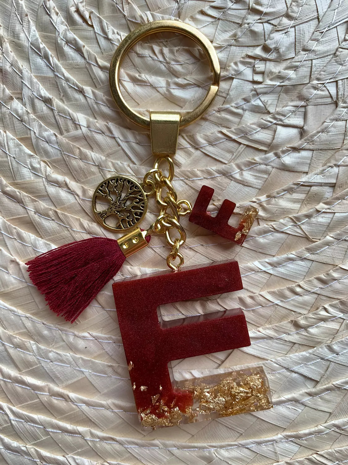 Resin Letters Keychain ( Red & Gold )
