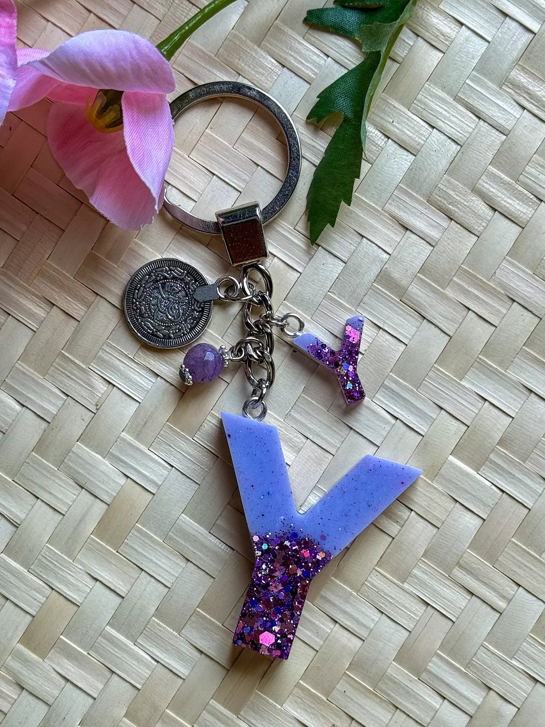 Resin Letters Keychain ( Glitter Purple )