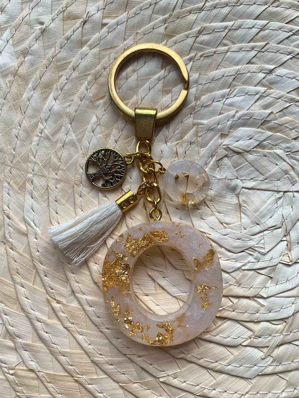 Resin Letters Keychain ( Offwhite & Gold )