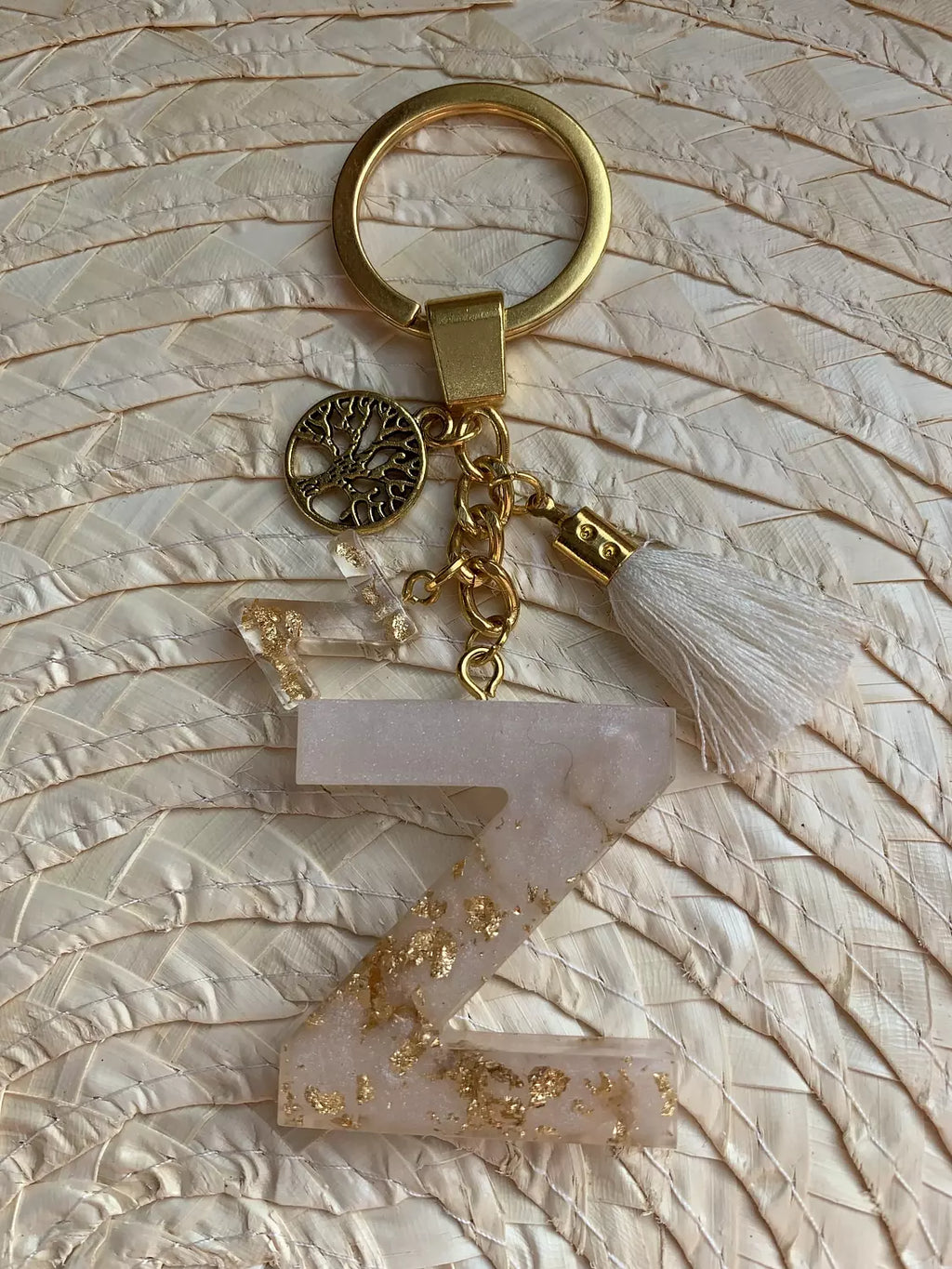 Resin Letters Keychain ( Offwhite & Gold )