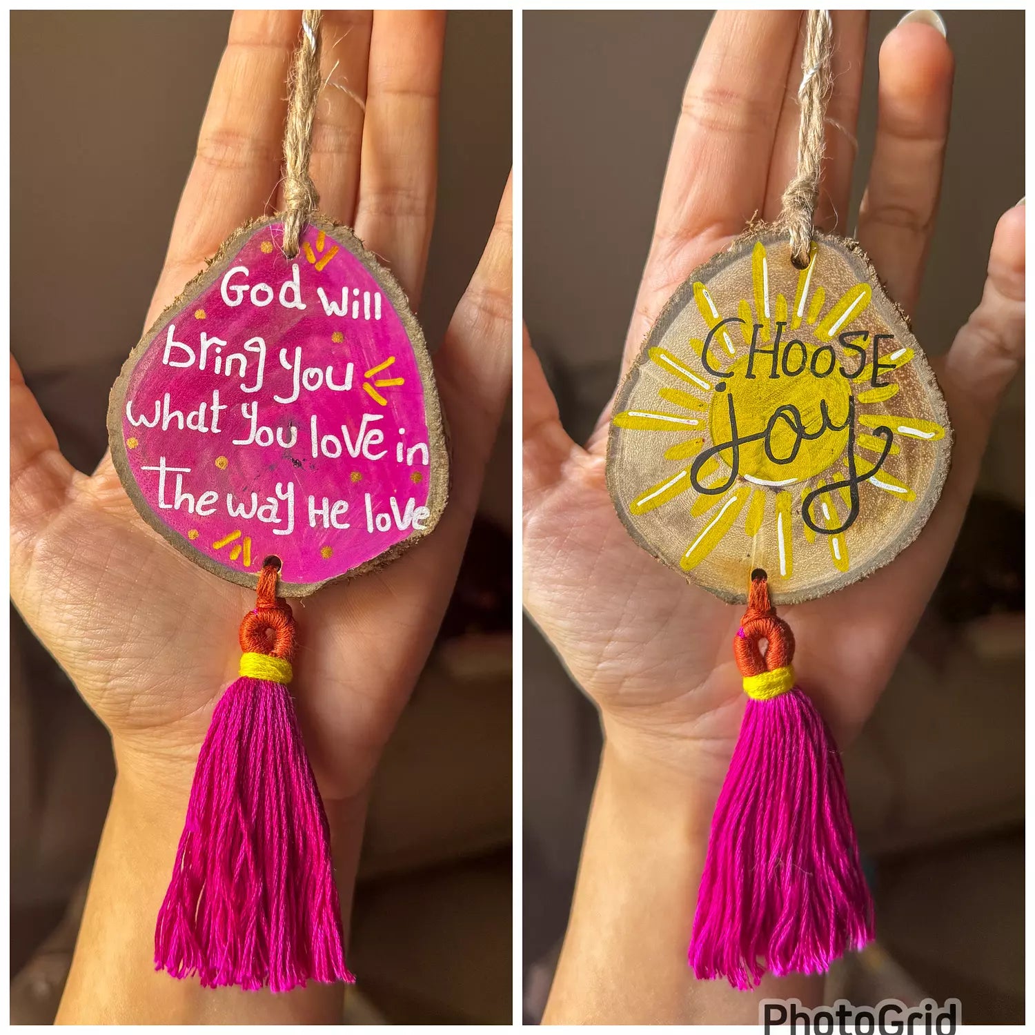 Choose Joy Small Tassel Wood Car Hanger