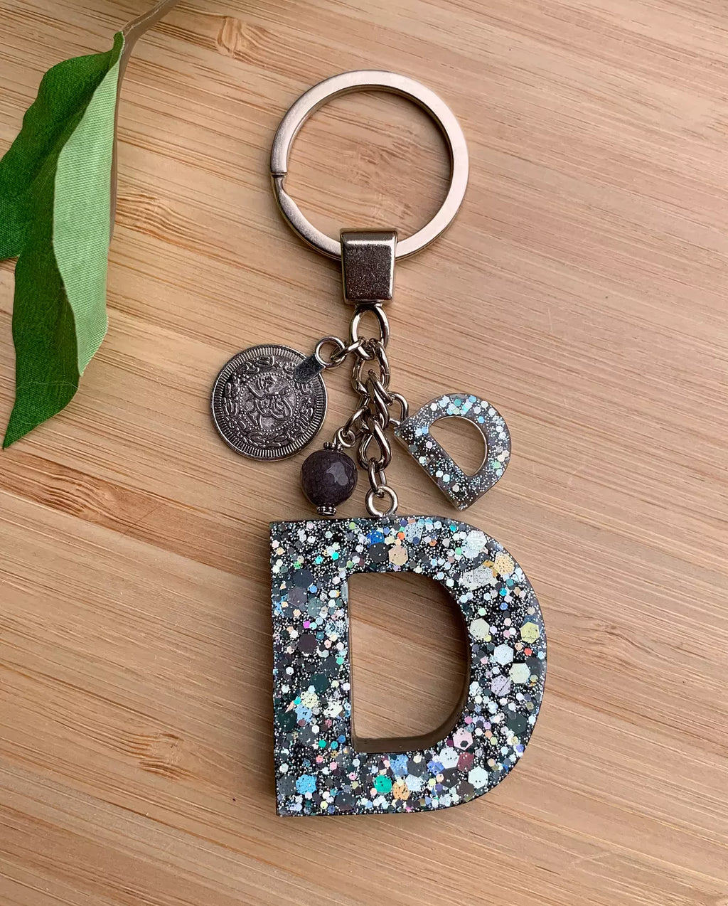 Resin Letters Keychain ( Glitter Space Grey )