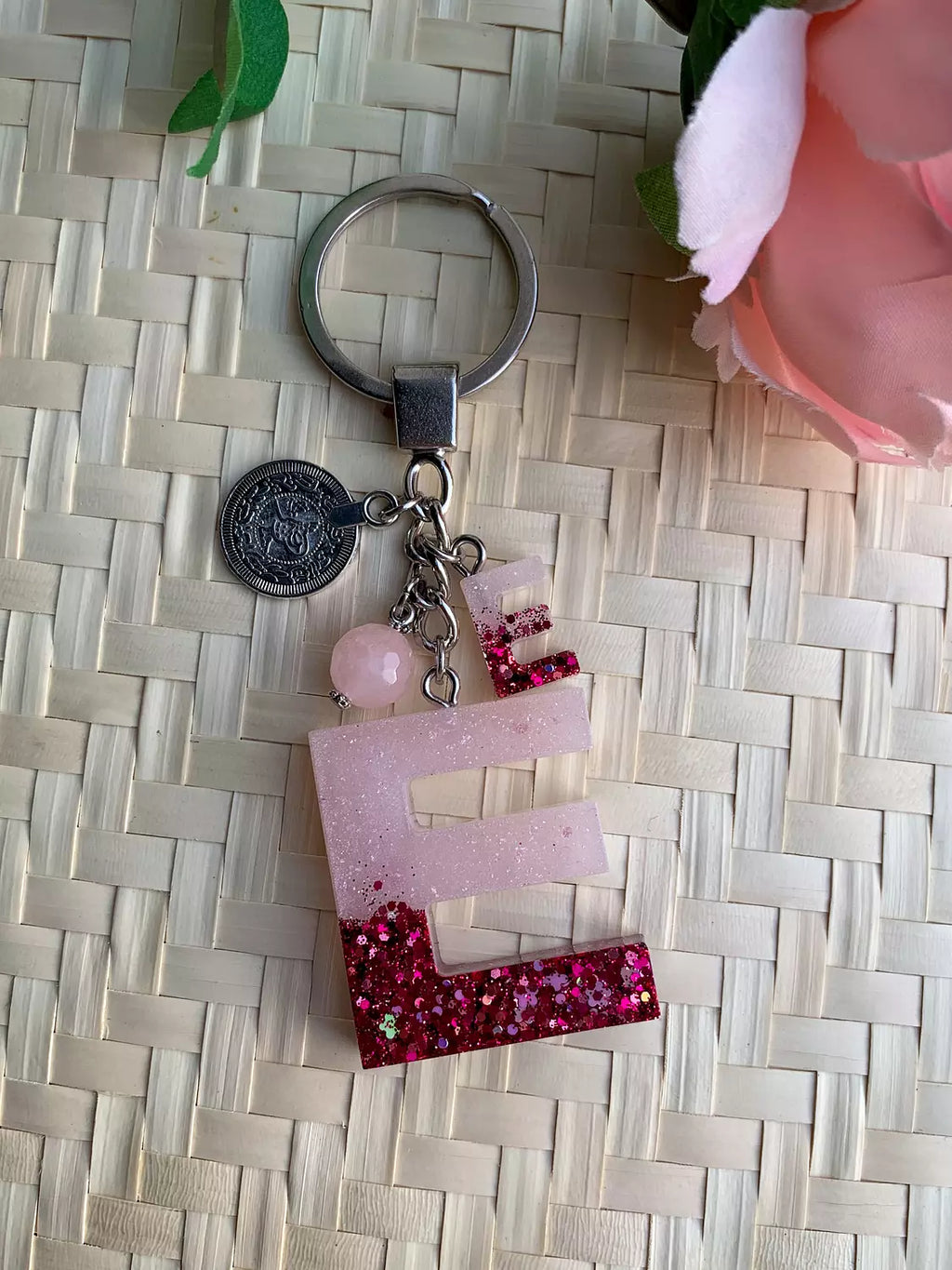Resin Letters Keychain ( Glitter Pink ) 