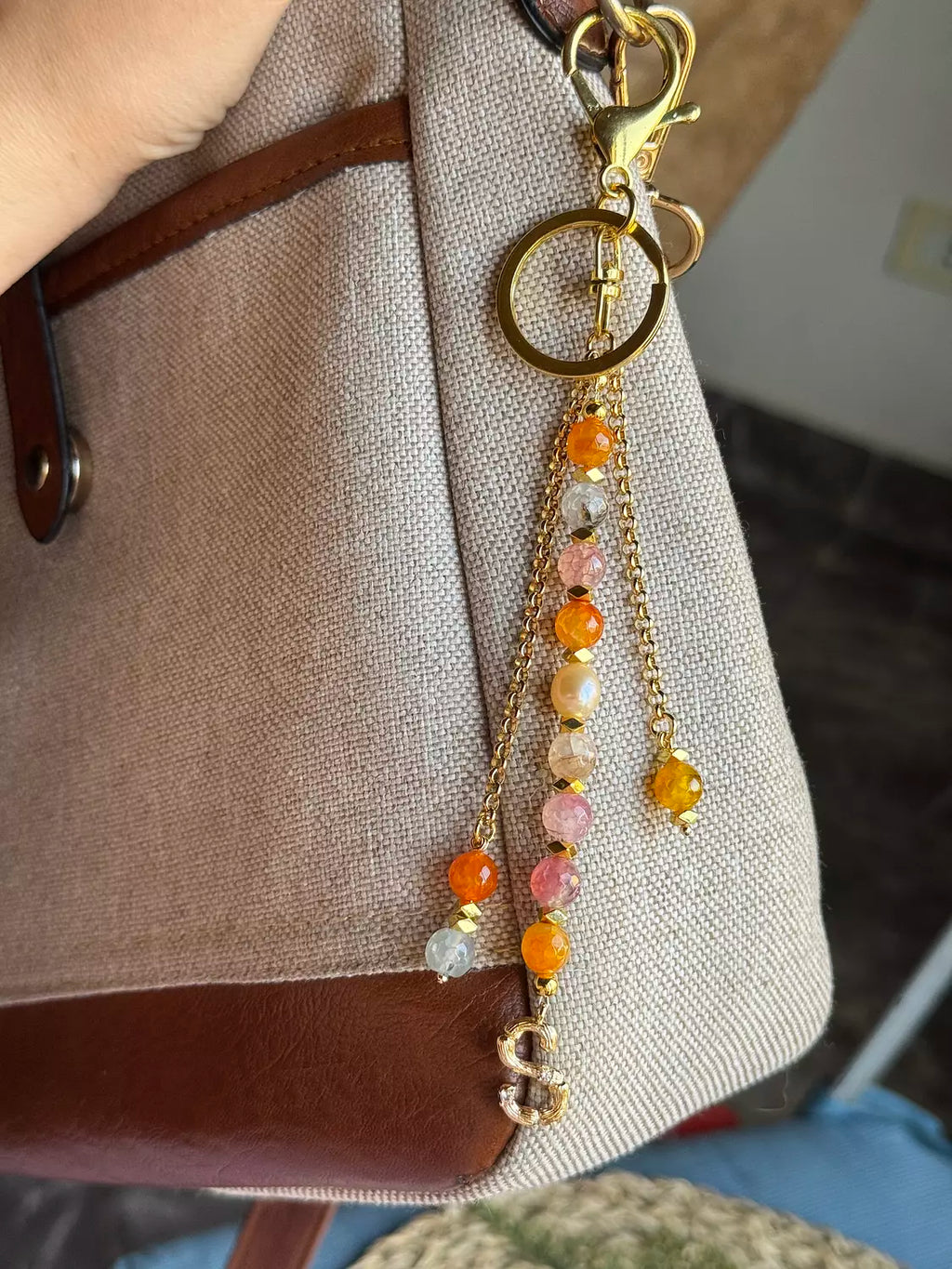 Agate Initial Bag Charm