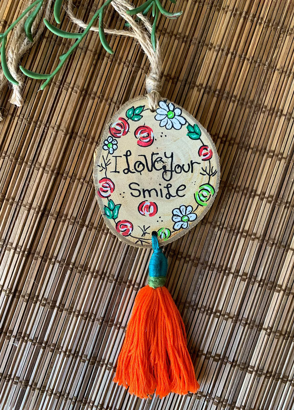 I Love Your Smile Medium Tassel Wood Car Hanger