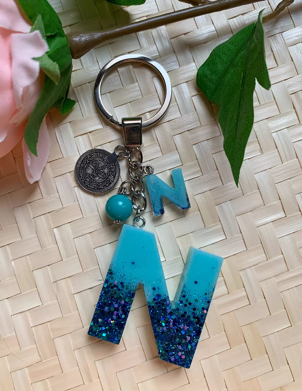 Resin Letters Keychain ( Glitter Blue )