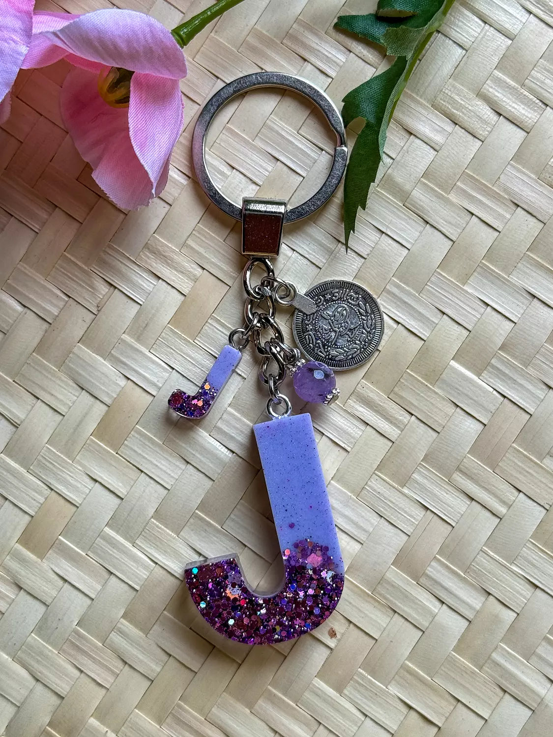 Resin Letters Keychain ( Glitter Purple )