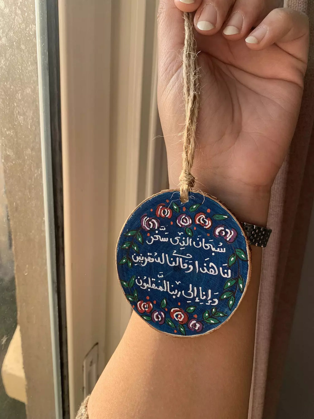 Floral Wreath Medium Wood Car Hanger