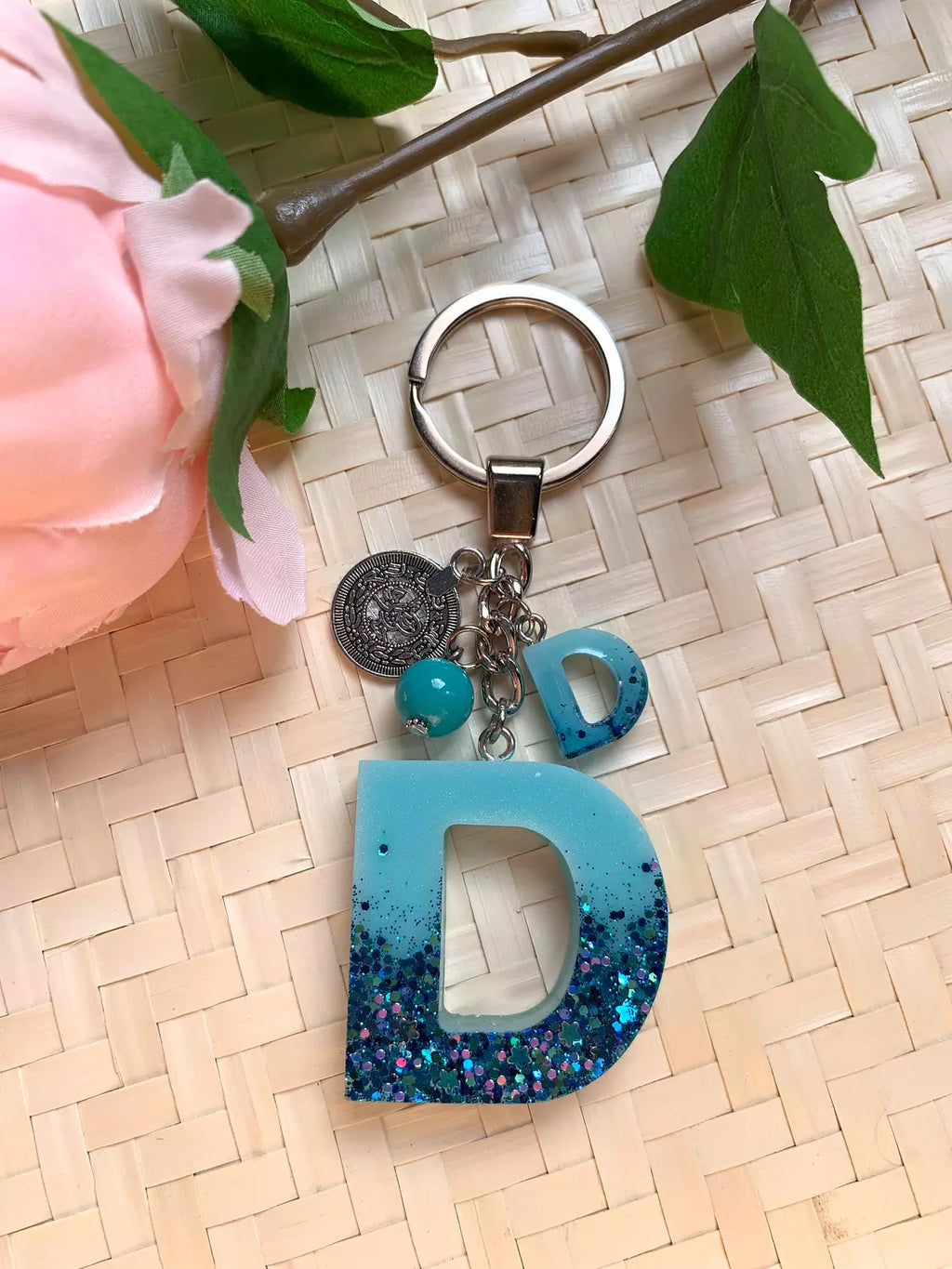 Resin Letters Keychain ( Glitter Blue )