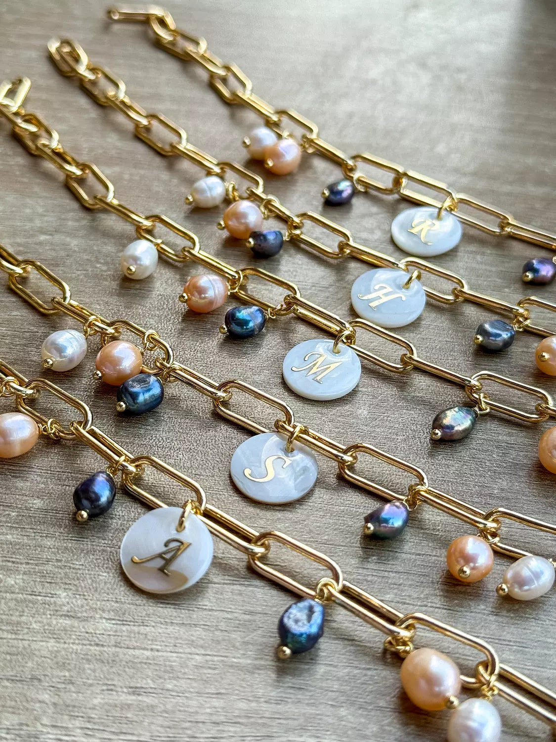 Natural Pearls with Letter Bracelet