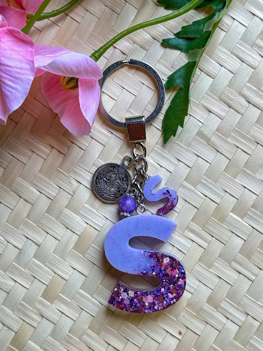 Resin Letters Keychain ( Glitter Purple )