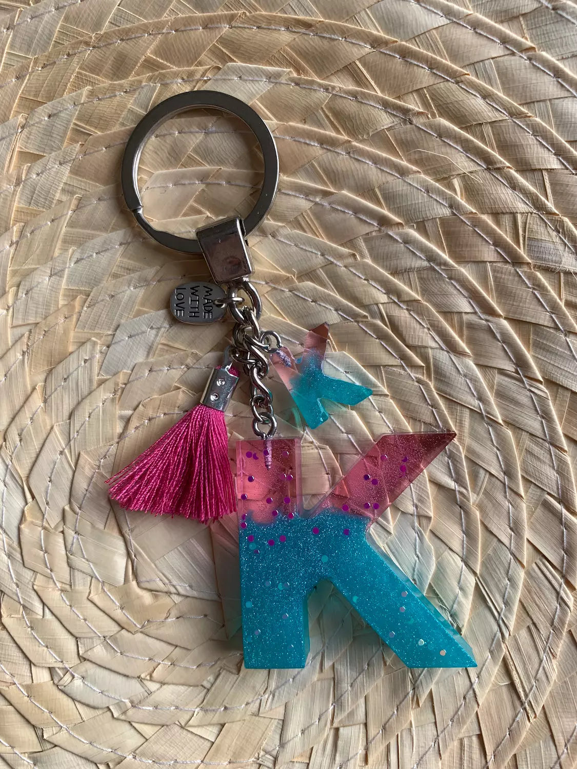 Resin Letters Keychain ( Fuschya & Teal ) 