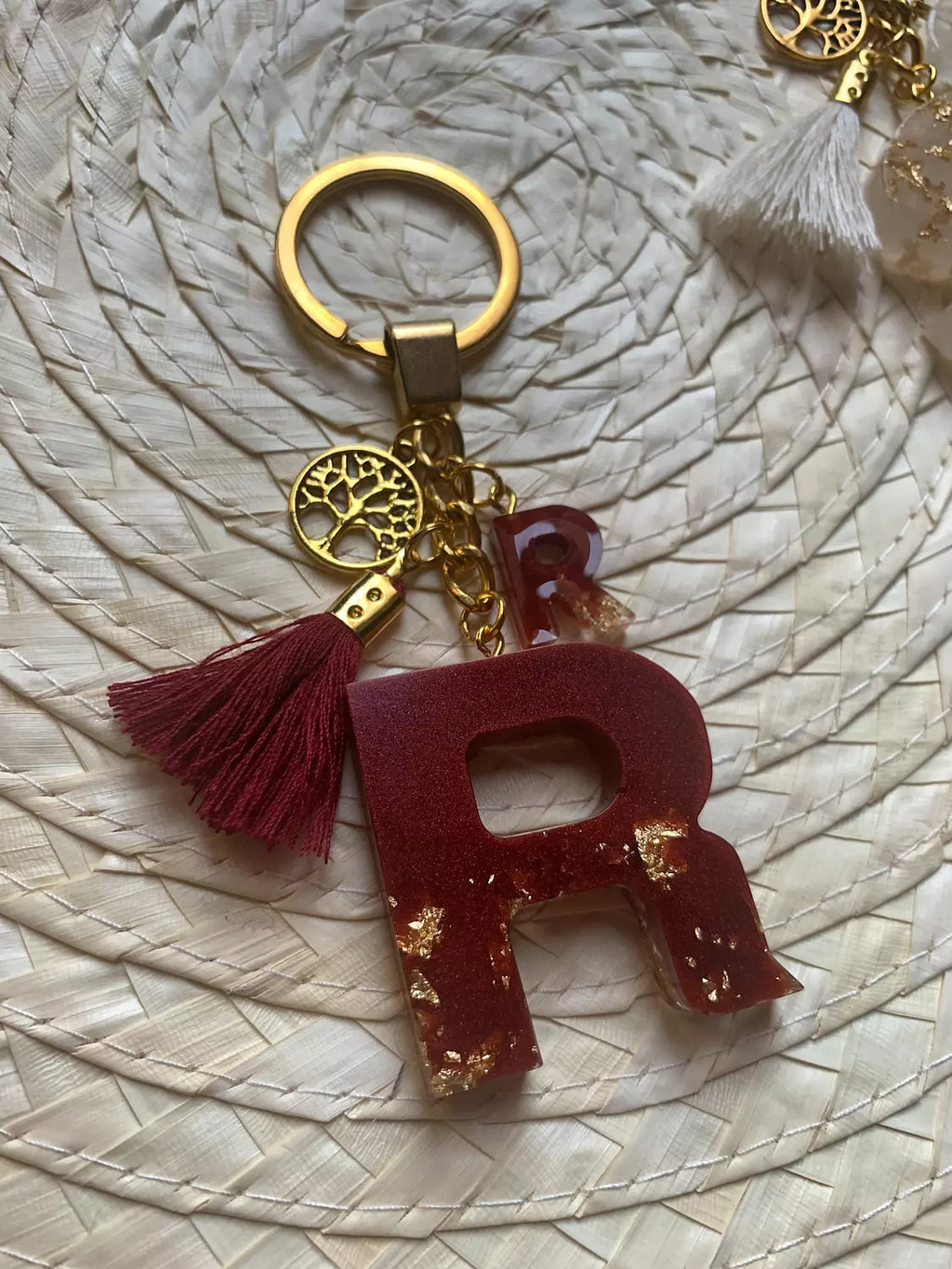 Resin Letters Keychain ( Red & Gold )