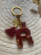 Resin Letters Keychain ( Red & Gold )