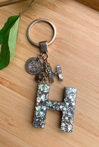 Resin Letters Keychain ( Glitter Space Grey )