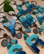 Resin Letters Keychain ( Glitter Blue )