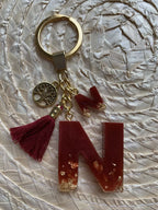 Resin Letters Keychain ( Red & Gold )
