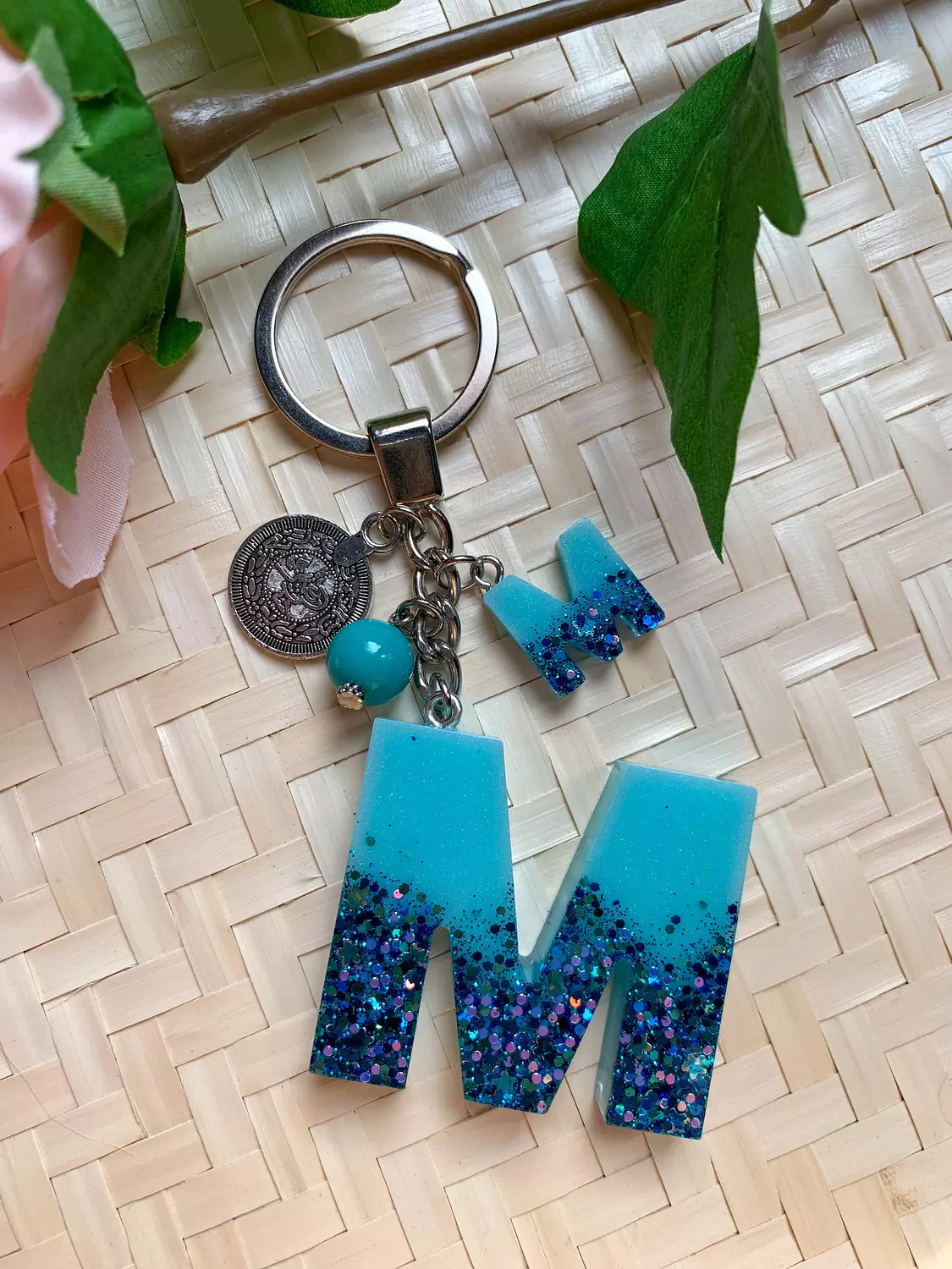 Resin Letters Keychain ( Glitter Blue )