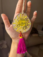 Choose Joy Small Tassel Wood Car Hanger