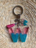 Resin Letters Keychain ( Fuschya & Teal ) 