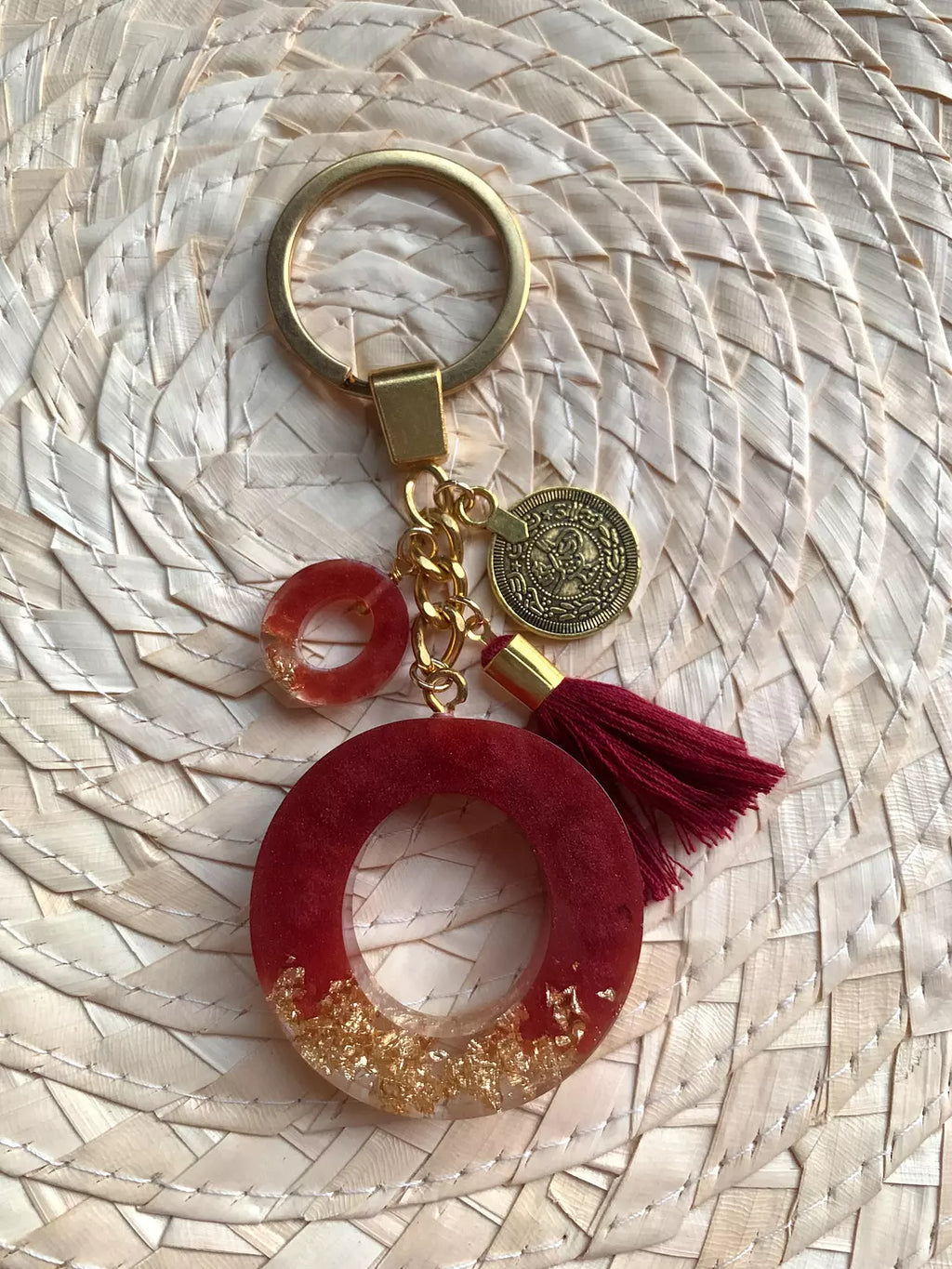 Resin Letters Keychain ( Red & Gold )