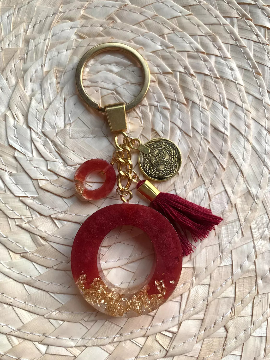 Resin Letters Keychain ( Red & Gold )