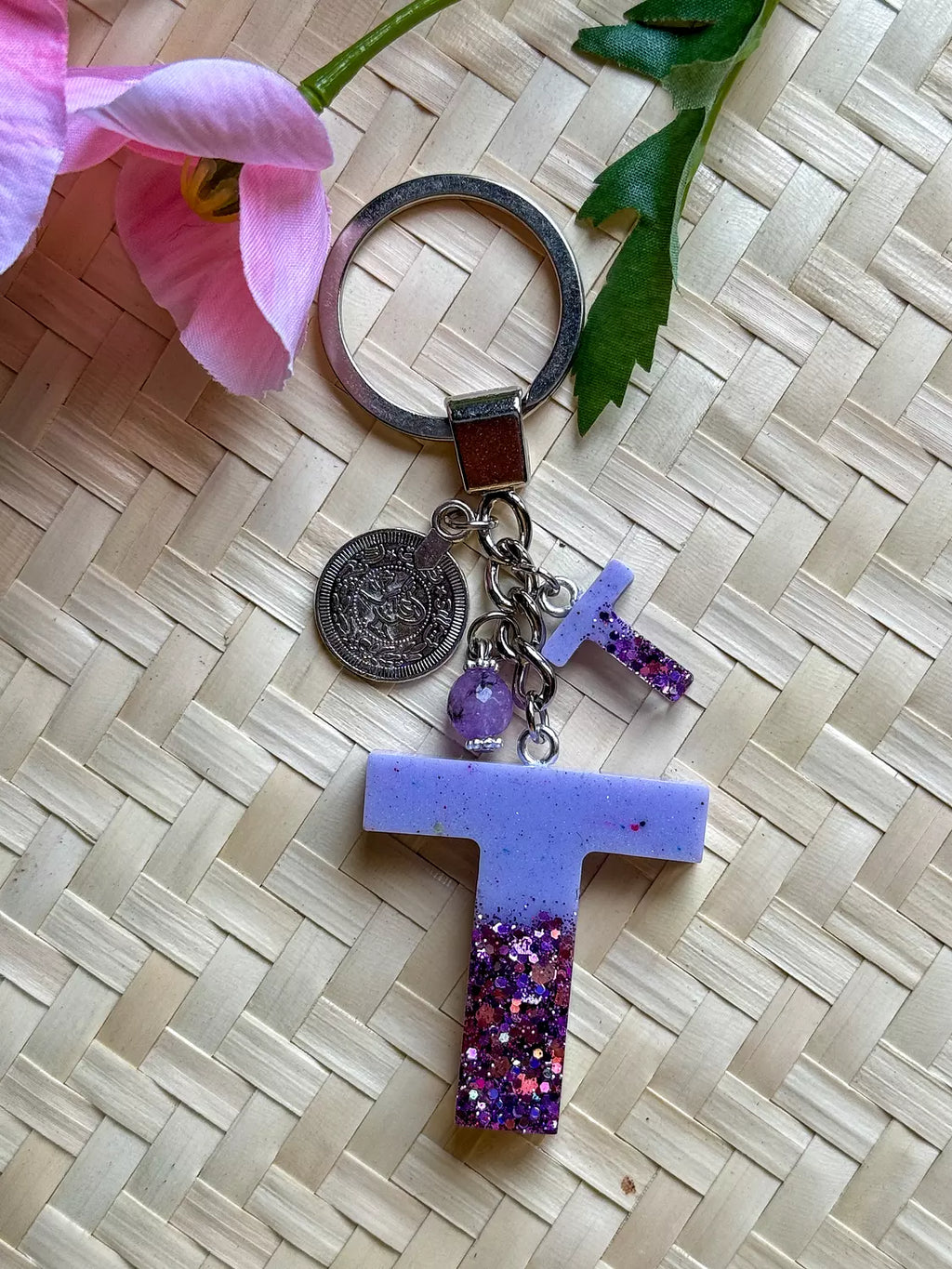 Resin Letters Keychain ( Glitter Purple )