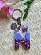 Resin Letters Keychain ( Glitter Purple )