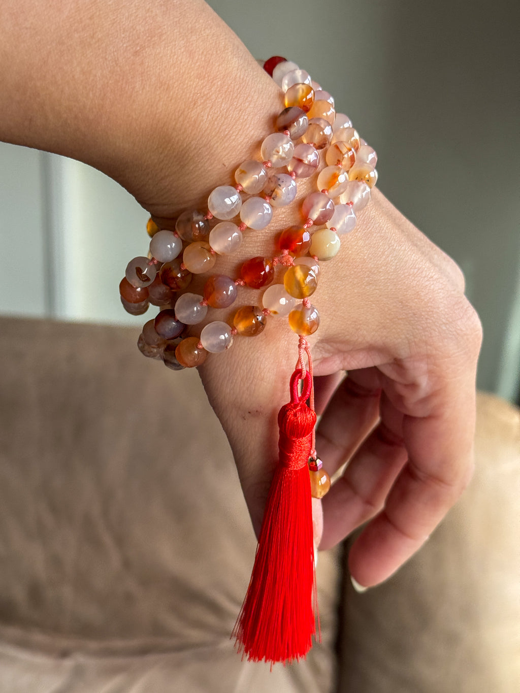 Knotted 99 Bead Rosary  " Orange "