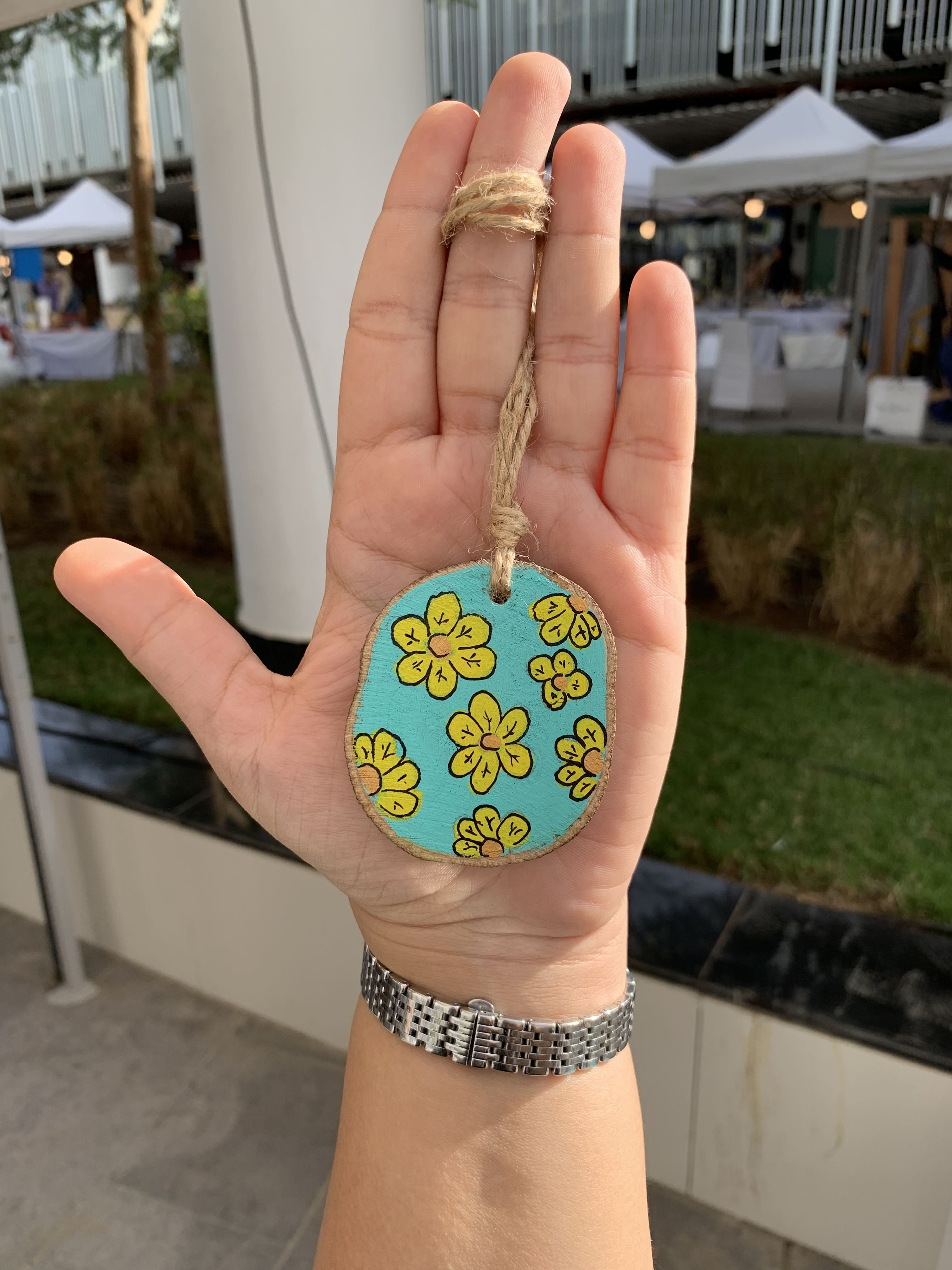 Yellow Flowers Small Wood Car Hanger