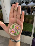 Pink Flowers Small Wood Car Hanger