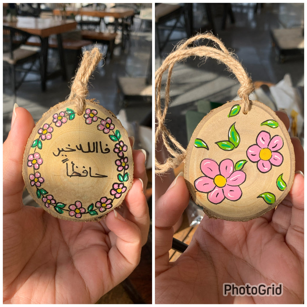 Pink Flowers Small Wood Car Hanger