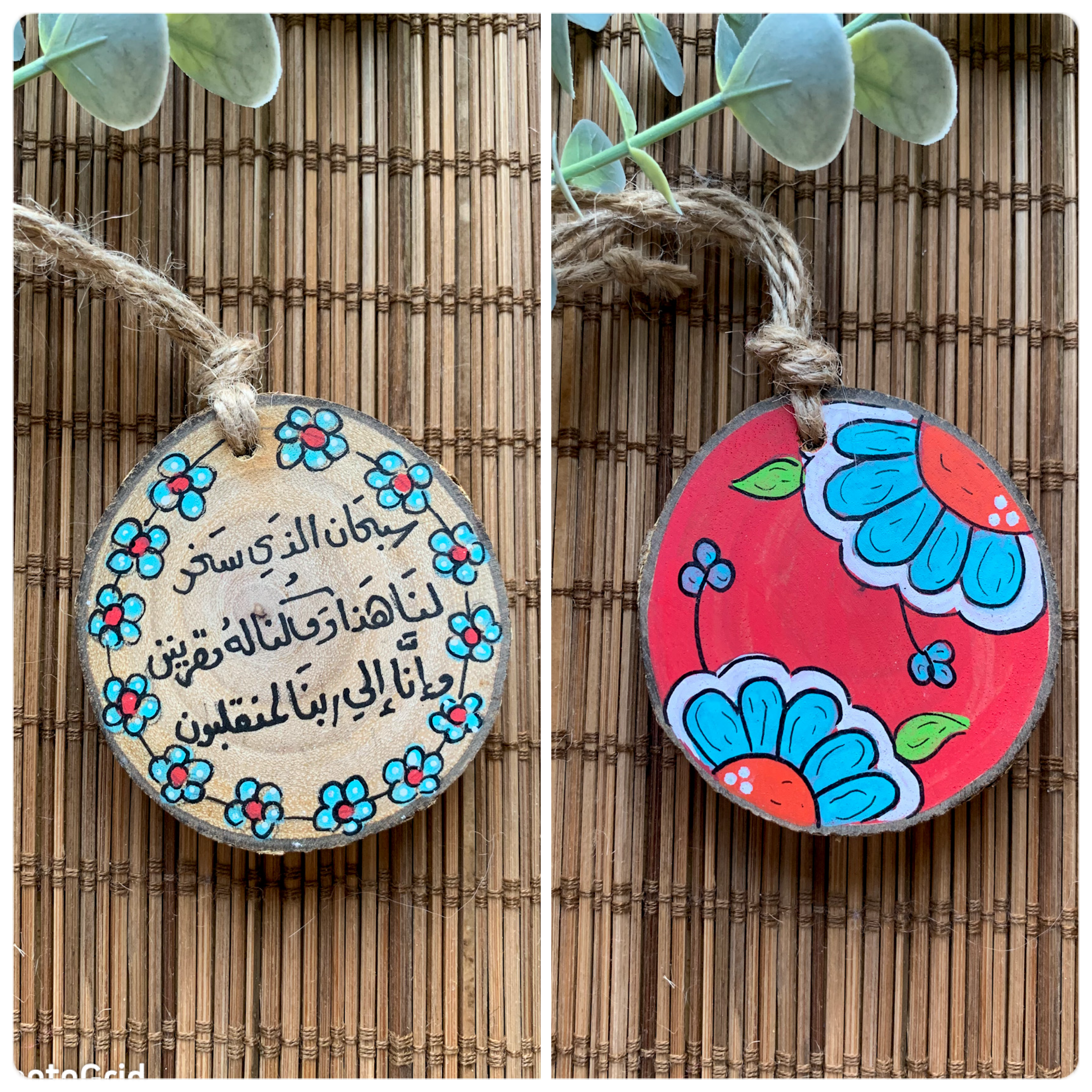 Blue Flowers Small Wood Car Hanger