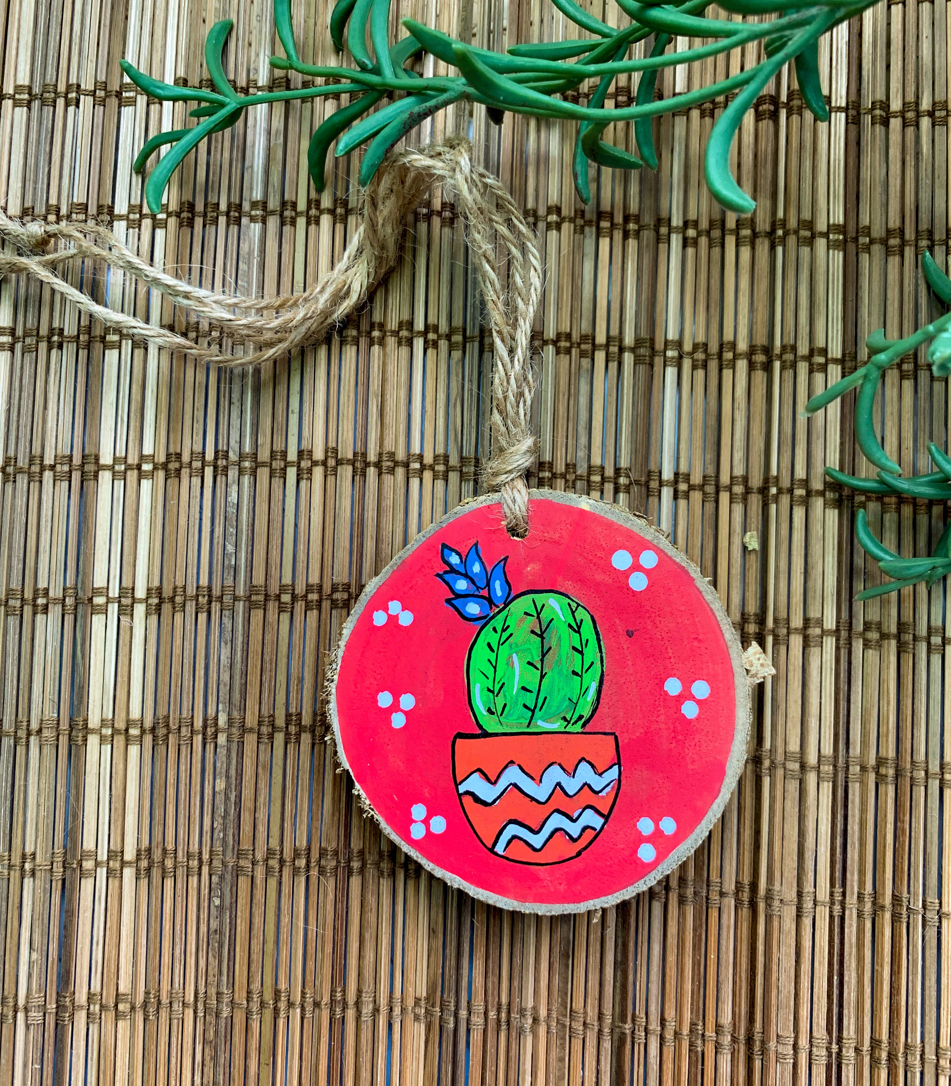 Red Cactus Small Wood Car Hanger