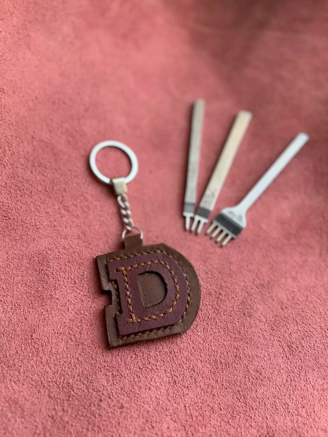 Natural Leather Letters Keychain