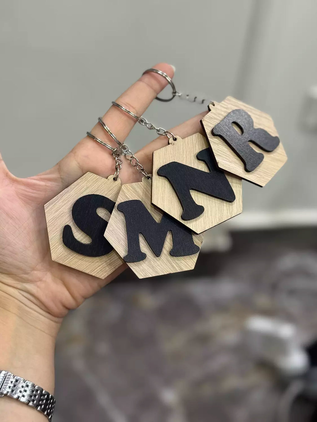 Wood Large Letter Keychain