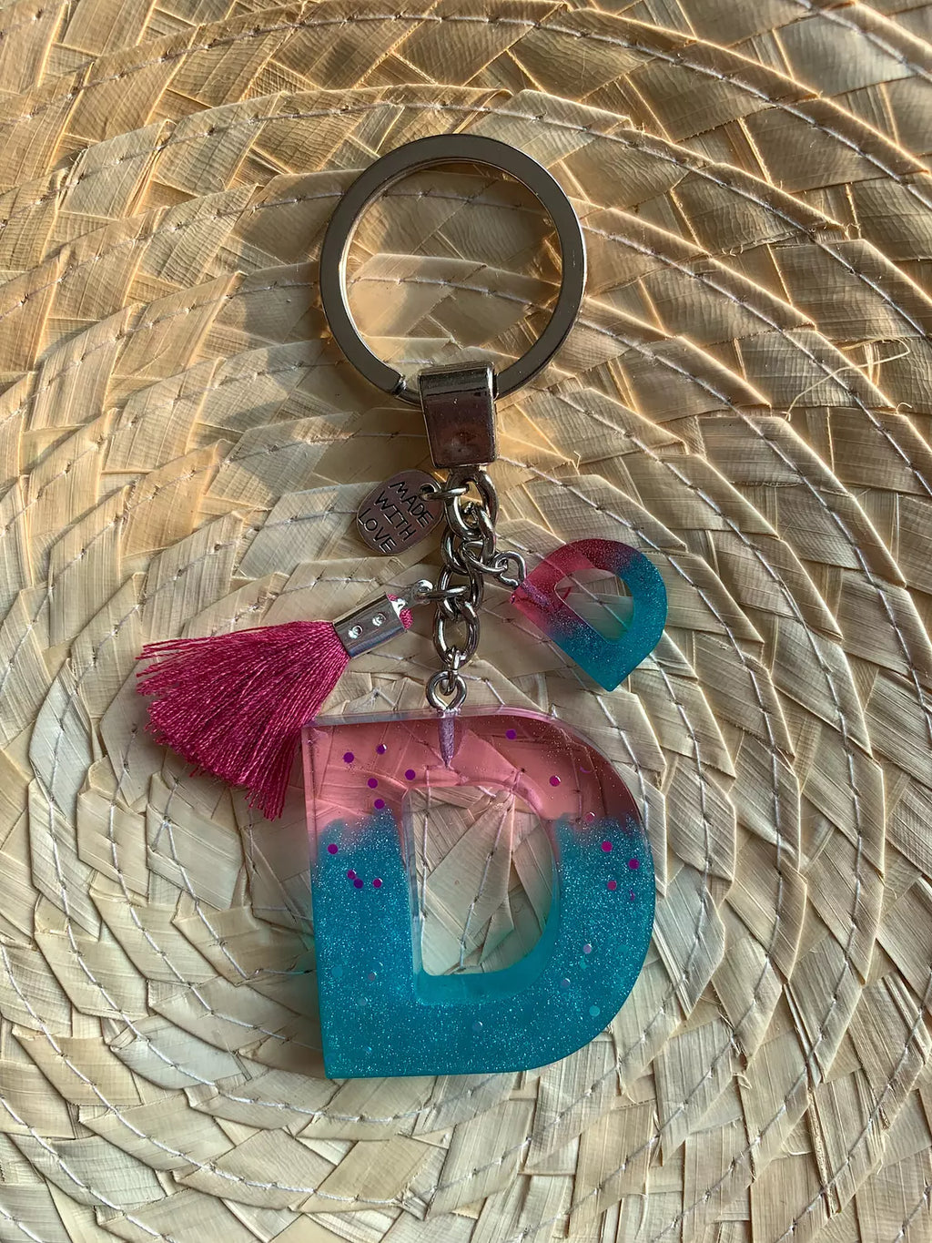 Resin Letters Keychain ( Fuschya & Teal ) 