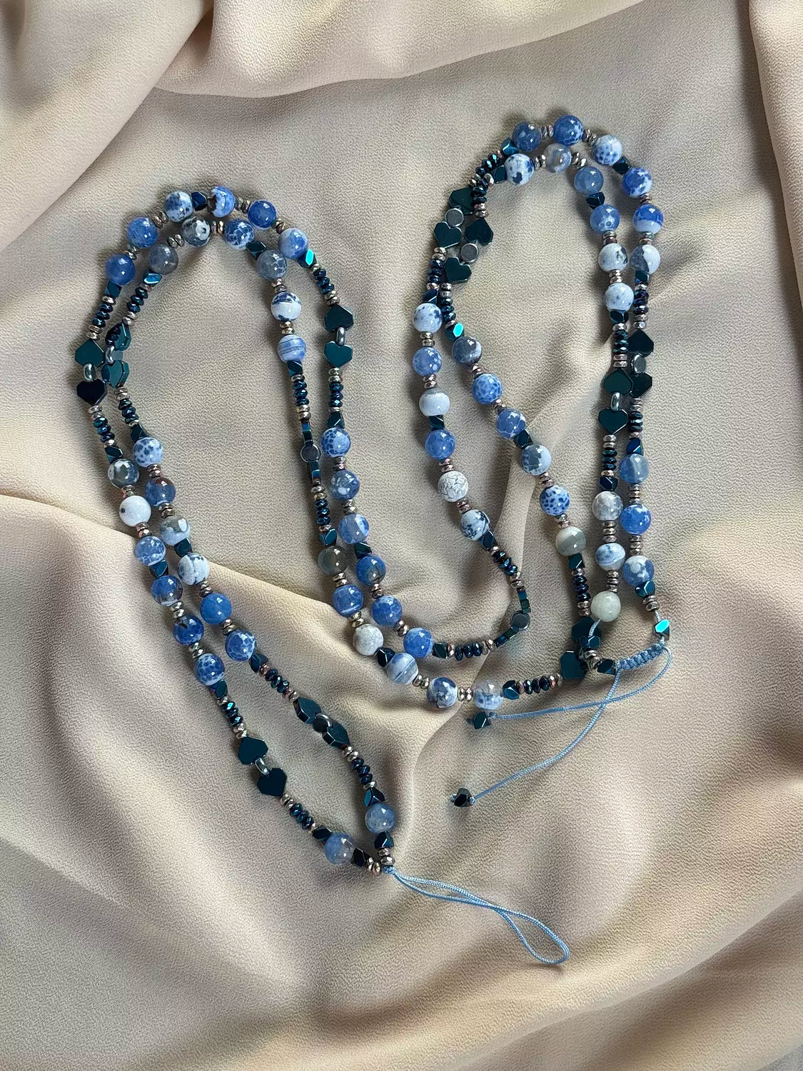 Aqua Hematite Long Mobile Cord