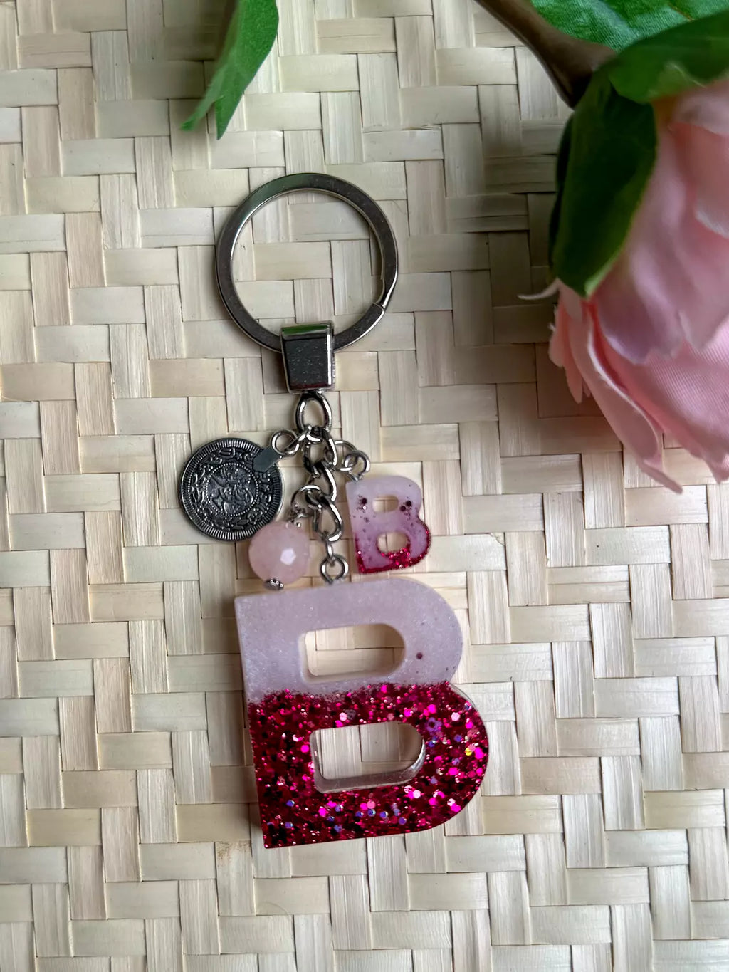 Resin Letters Keychain ( Glitter Pink ) 